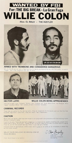 Willie Colon– Wanted For: The Big Break - La Gran Fuga (new vinyl)